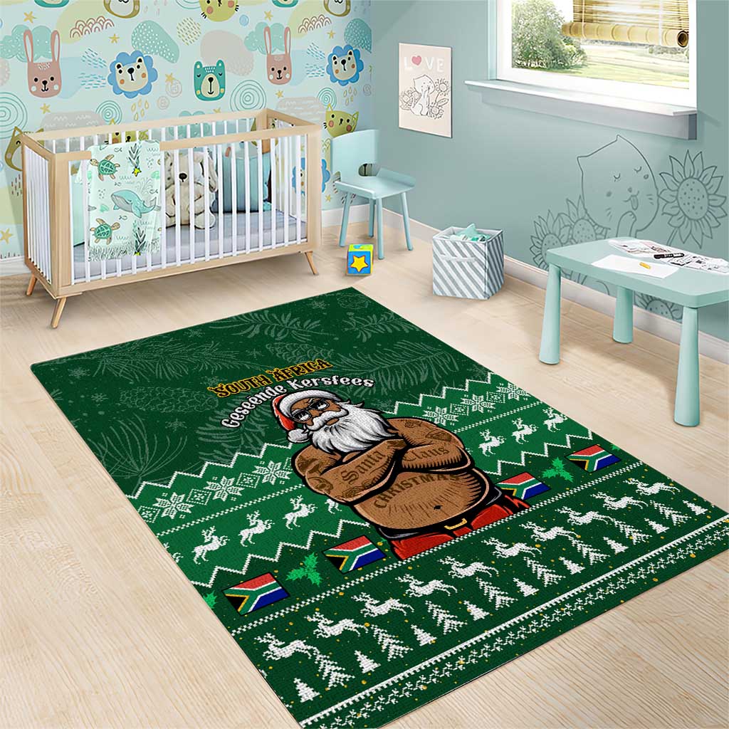 Personalised South Africa Christmas Area Rug Cool Santa Claus With South African Map LT14