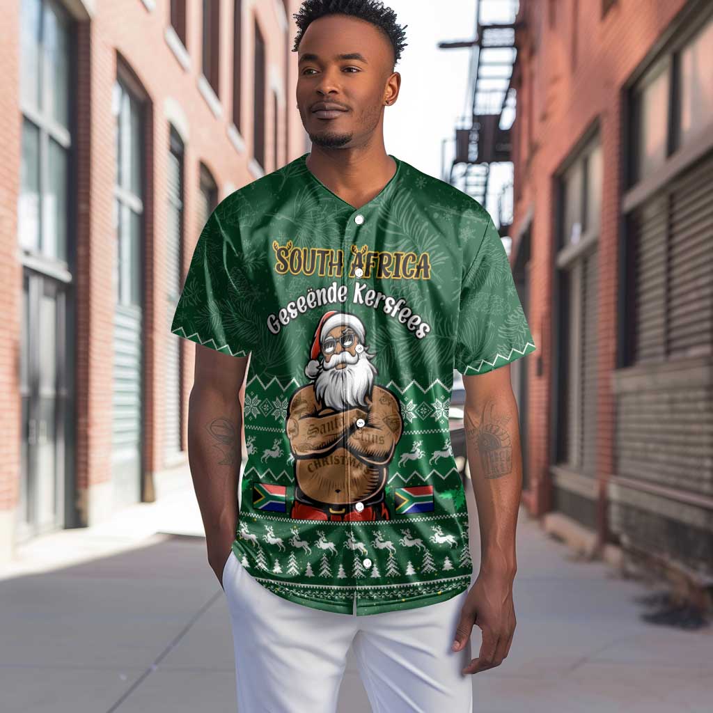 Personalised South Africa Christmas Baseball Jersey Cool Santa Claus With South African Map LT14