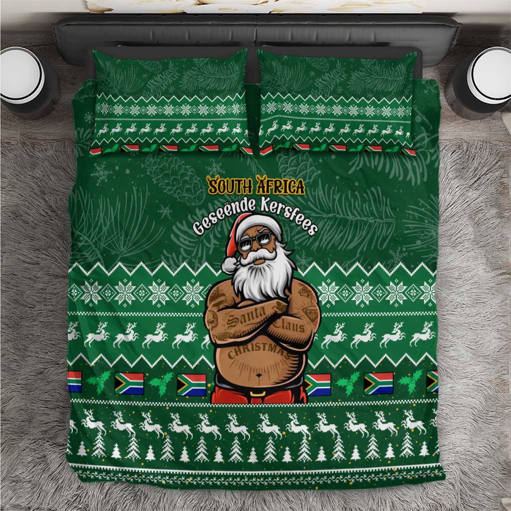 Personalised South Africa Christmas Bedding Set Cool Santa Claus With South African Map LT14