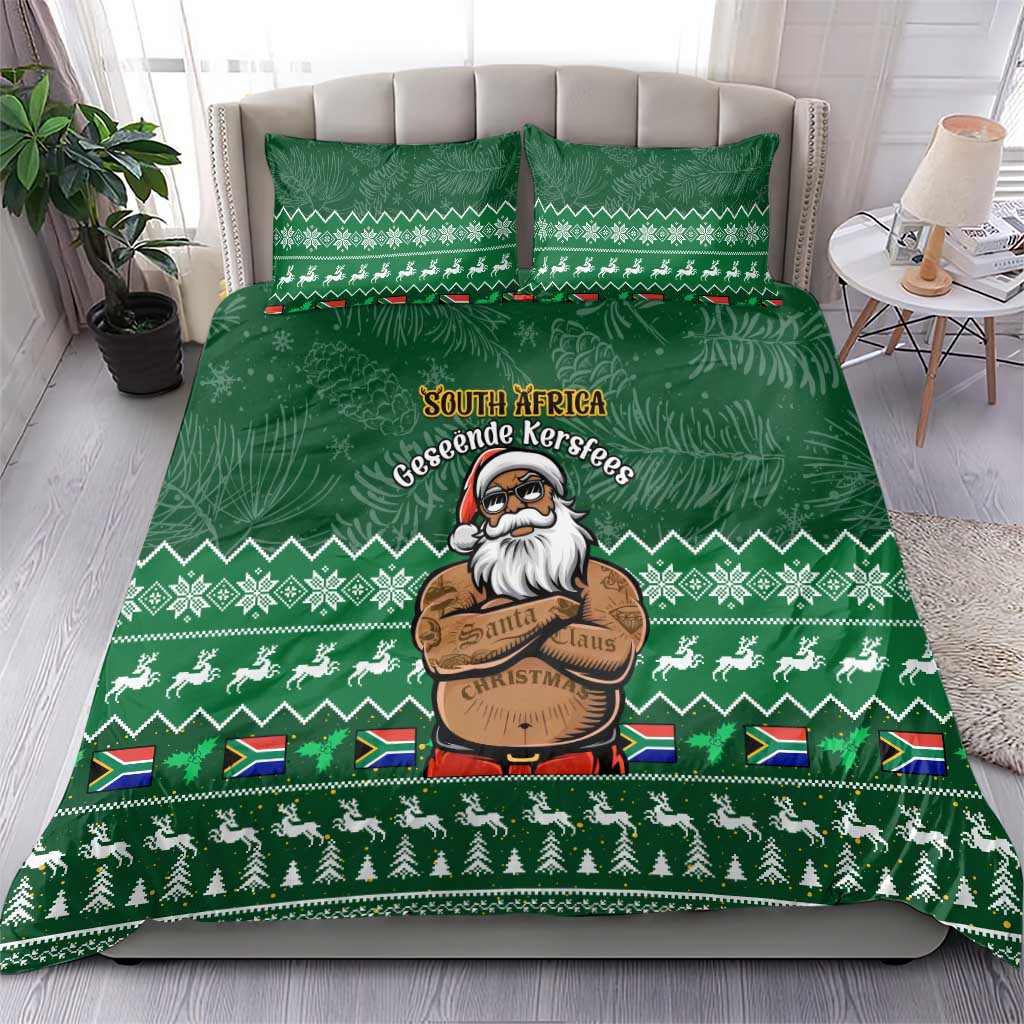 Personalised South Africa Christmas Bedding Set Cool Santa Claus With South African Map LT14