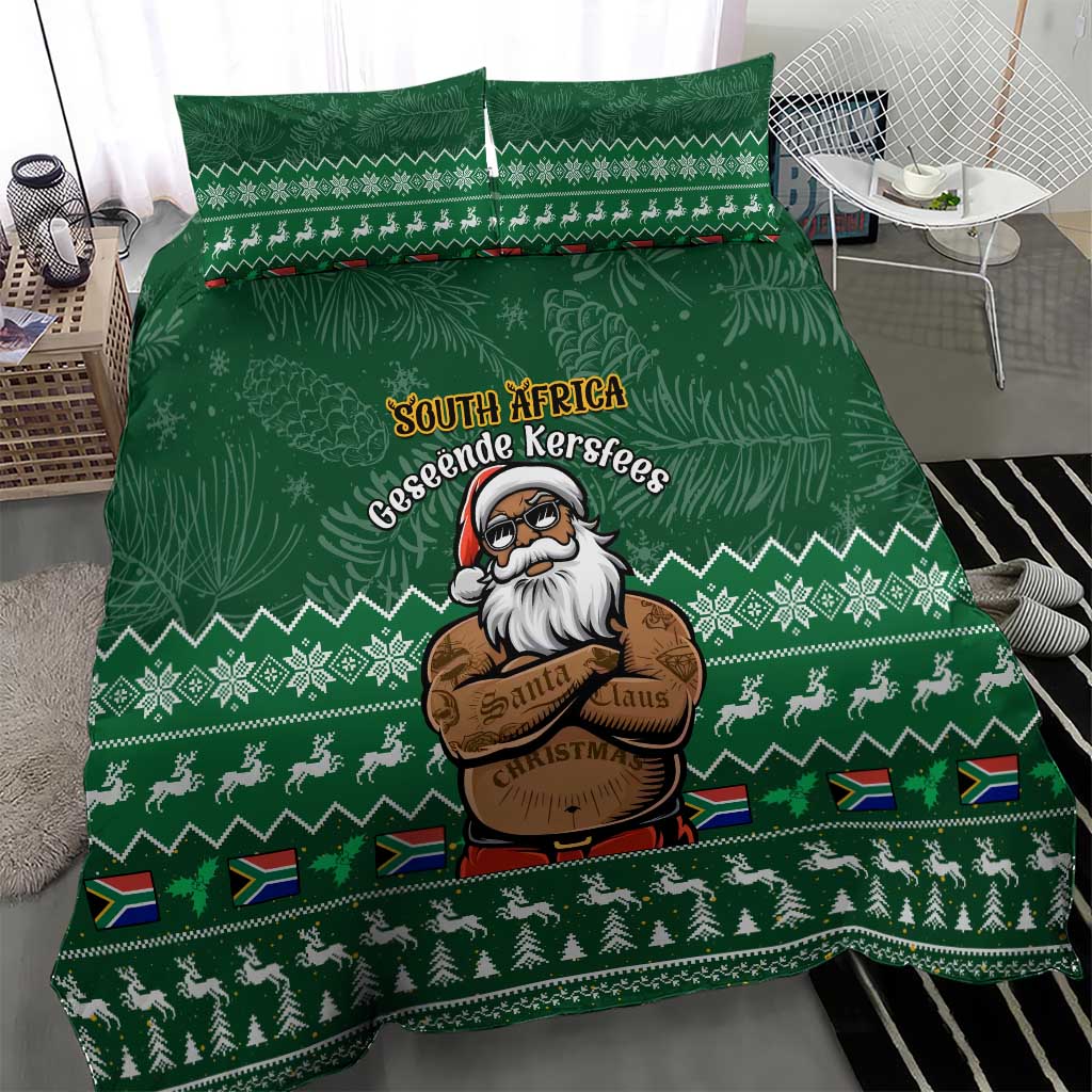 Personalised South Africa Christmas Bedding Set Cool Santa Claus With South African Map LT14