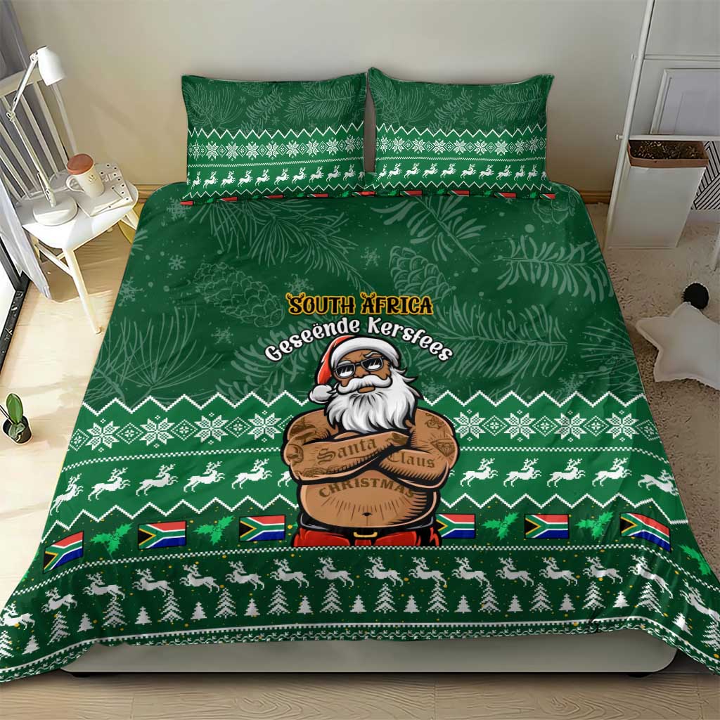 Personalised South Africa Christmas Bedding Set Cool Santa Claus With South African Map LT14
