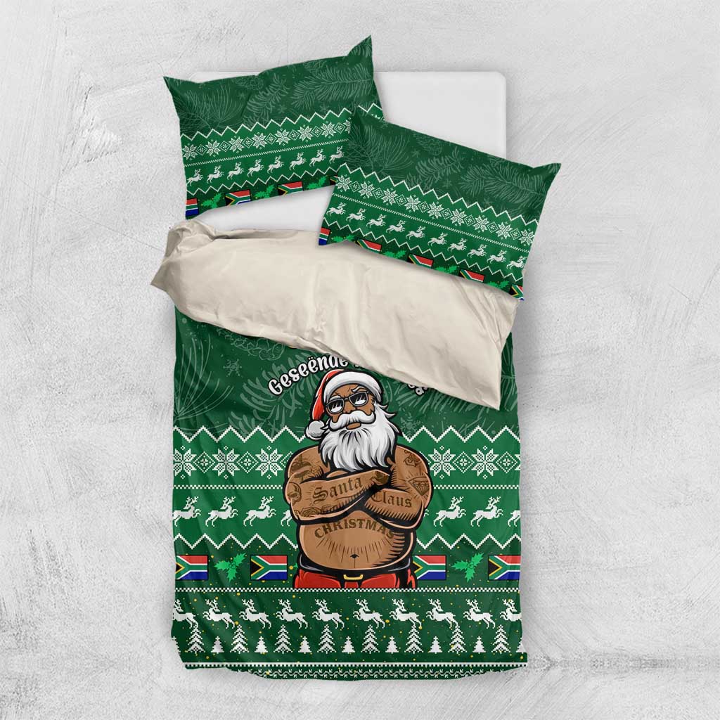 Personalised South Africa Christmas Bedding Set Cool Santa Claus With South African Map LT14