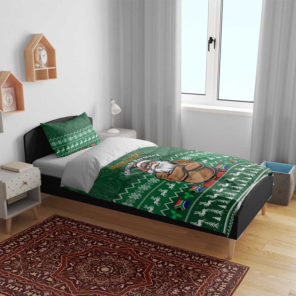 Personalised South Africa Christmas Bedding Set Cool Santa Claus With South African Map LT14