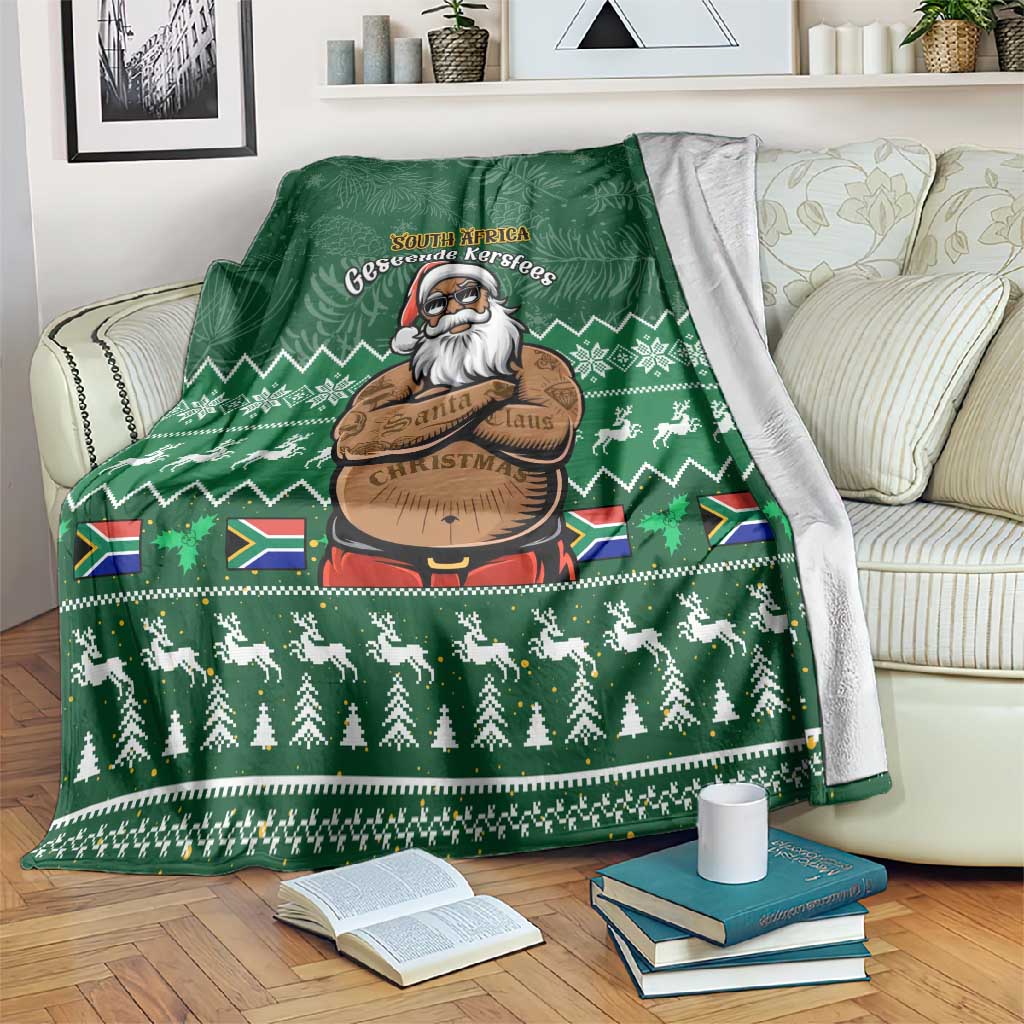 Personalised South Africa Christmas Blanket Cool Santa Claus With South African Map LT14