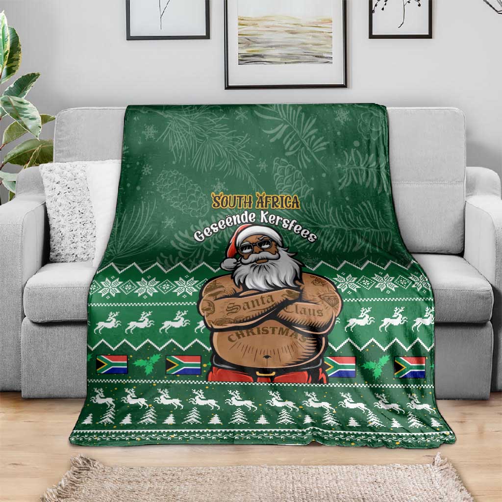 Personalised South Africa Christmas Blanket Cool Santa Claus With South African Map LT14