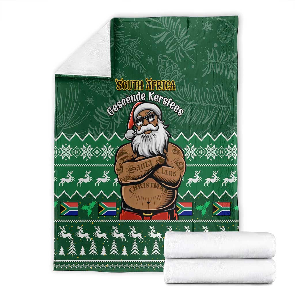 Personalised South Africa Christmas Blanket Cool Santa Claus With South African Map LT14