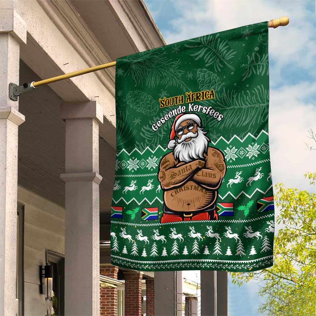Personalised South Africa Christmas Garden Flag Cool Santa Claus With South African Map LT14