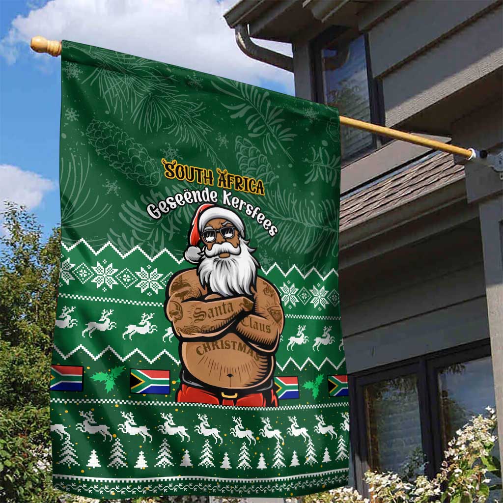 Personalised South Africa Christmas Garden Flag Cool Santa Claus With South African Map LT14