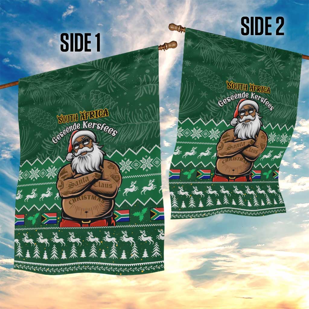 Personalised South Africa Christmas Garden Flag Cool Santa Claus With South African Map LT14