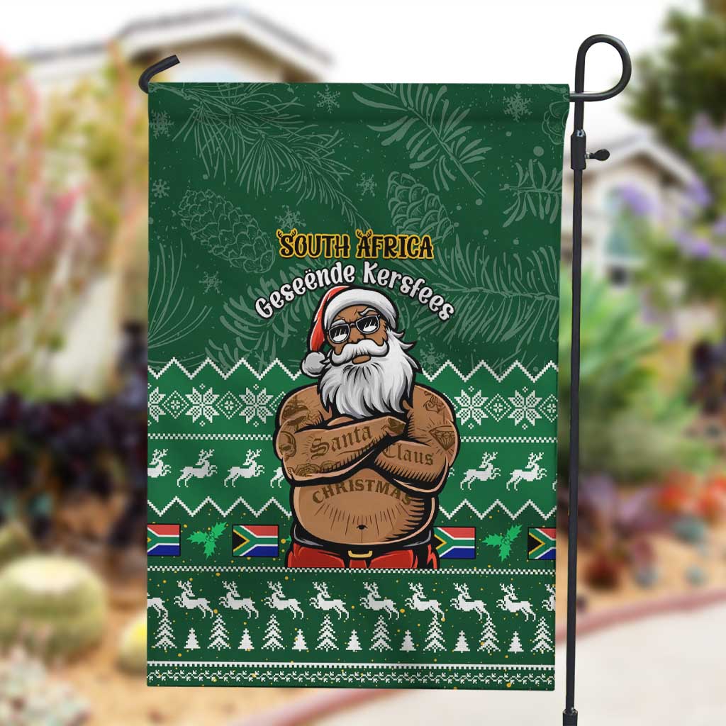 Personalised South Africa Christmas Garden Flag Cool Santa Claus With South African Map LT14