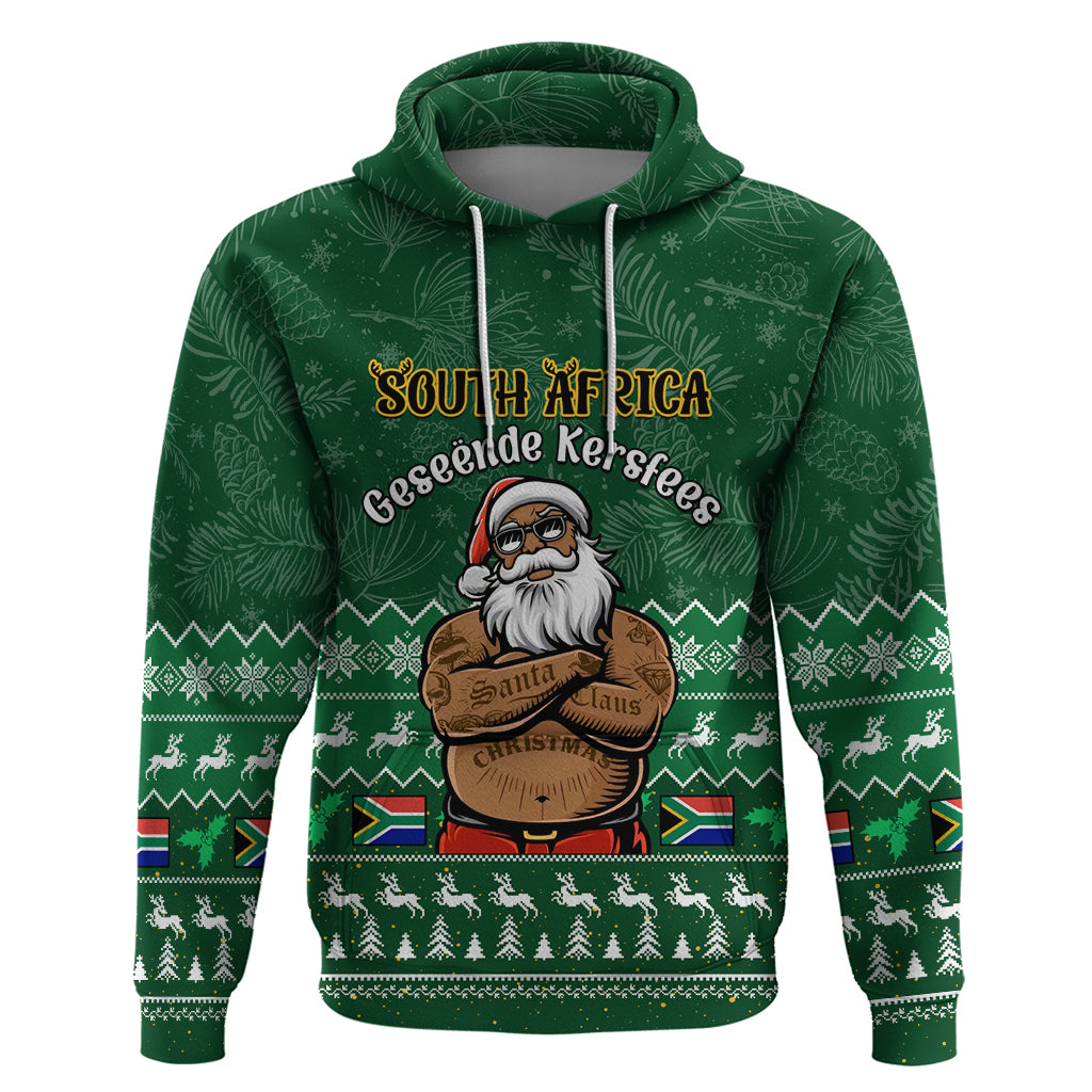 Personalised South Africa Christmas Hoodie Cool Santa Claus With South African Map LT14