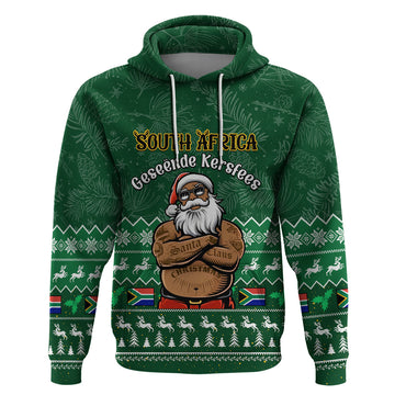 Personalised South Africa Christmas Hoodie Cool Santa Claus With South African Map LT14