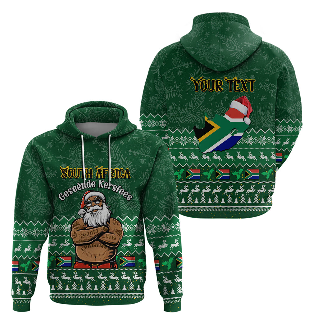 Personalised South Africa Christmas Hoodie Cool Santa Claus With South African Map LT14