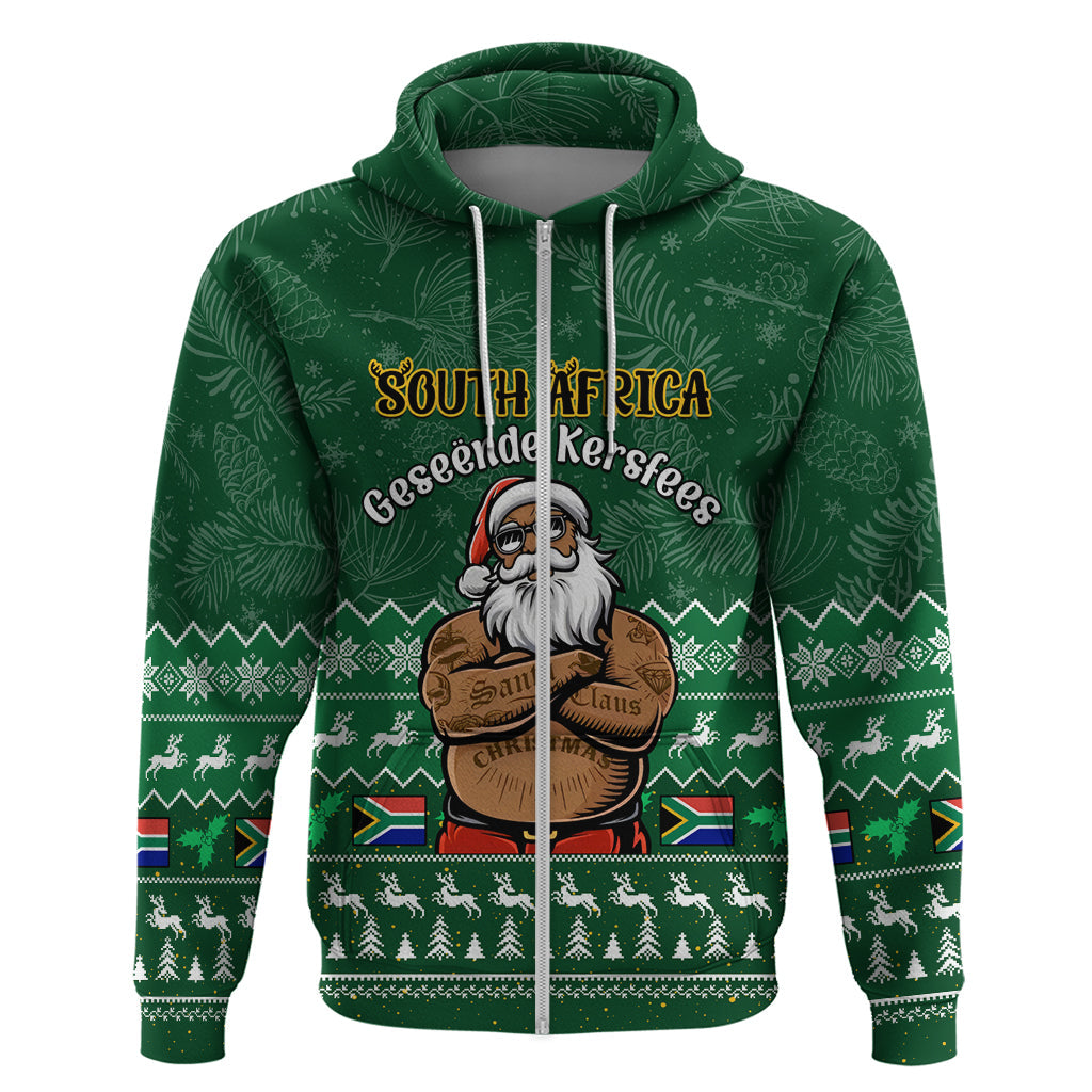 Personalised South Africa Christmas Hoodie Cool Santa Claus With South African Map LT14