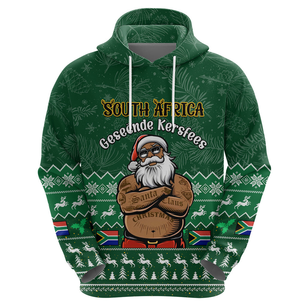 Personalised South Africa Christmas Hoodie Cool Santa Claus With South African Map LT14