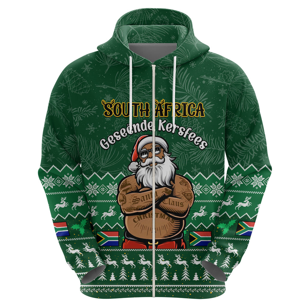Personalised South Africa Christmas Hoodie Cool Santa Claus With South African Map LT14