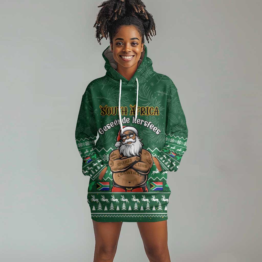Personalised South Africa Christmas Hoodie Dress Cool Santa Claus With South African Map LT14