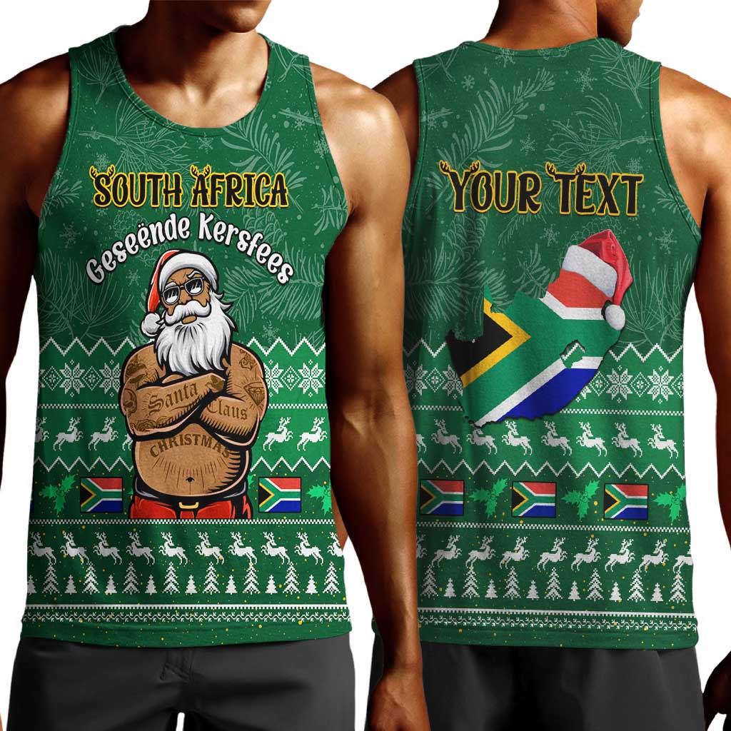Personalised South Africa Christmas Men Tank Top Cool Santa Claus With South African Map LT14