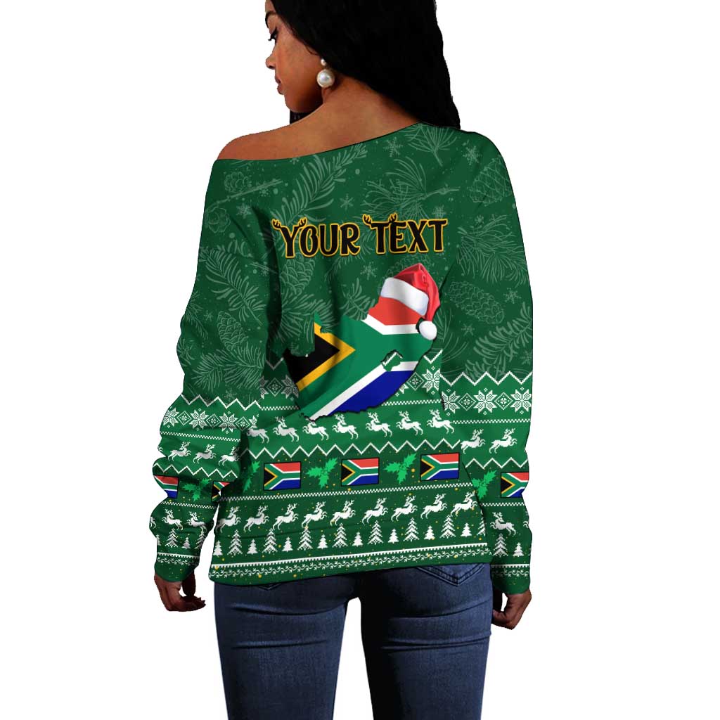 Personalised South Africa Christmas Off Shoulder Sweater Cool Santa Claus With South African Map LT14