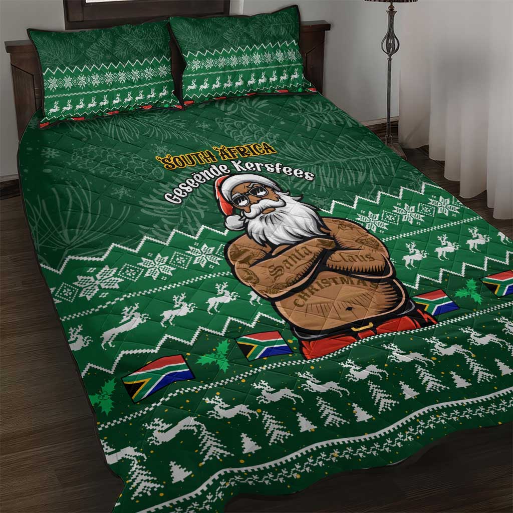 Personalised South Africa Christmas Quilt Bed Set Cool Santa Claus With South African Map LT14