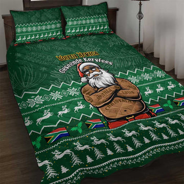 Personalised South Africa Christmas Quilt Bed Set Cool Santa Claus With South African Map LT14