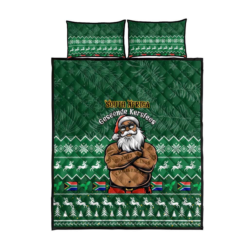 Personalised South Africa Christmas Quilt Bed Set Cool Santa Claus With South African Map LT14