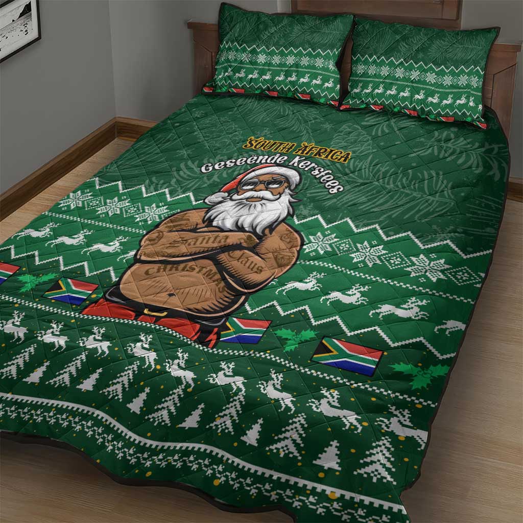 Personalised South Africa Christmas Quilt Bed Set Cool Santa Claus With South African Map LT14