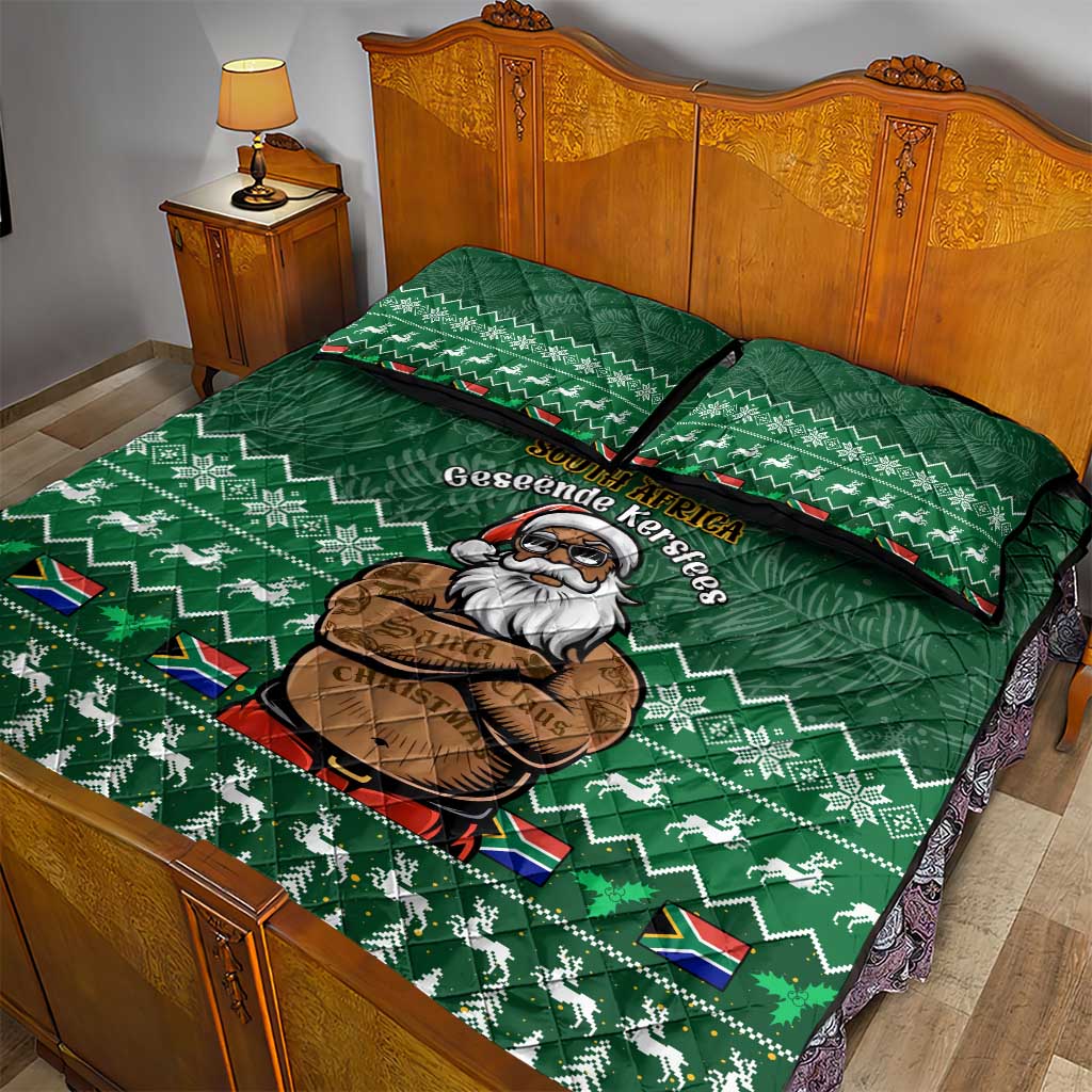 Personalised South Africa Christmas Quilt Bed Set Cool Santa Claus With South African Map LT14