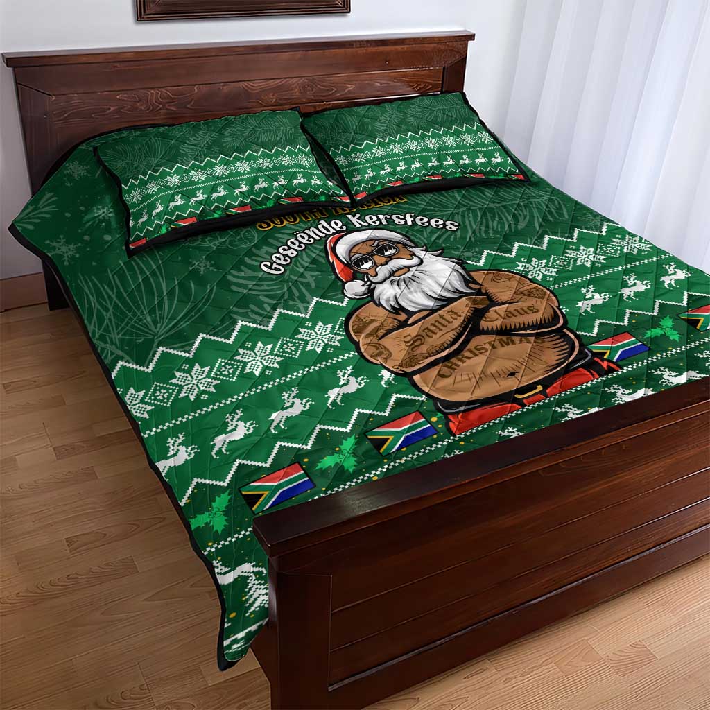 Personalised South Africa Christmas Quilt Bed Set Cool Santa Claus With South African Map LT14
