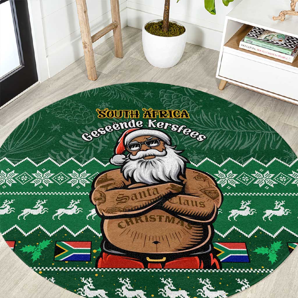 Personalised South Africa Christmas Round Carpet Cool Santa Claus With South African Map LT14