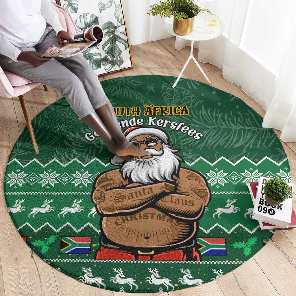 Personalised South Africa Christmas Round Carpet Cool Santa Claus With South African Map LT14