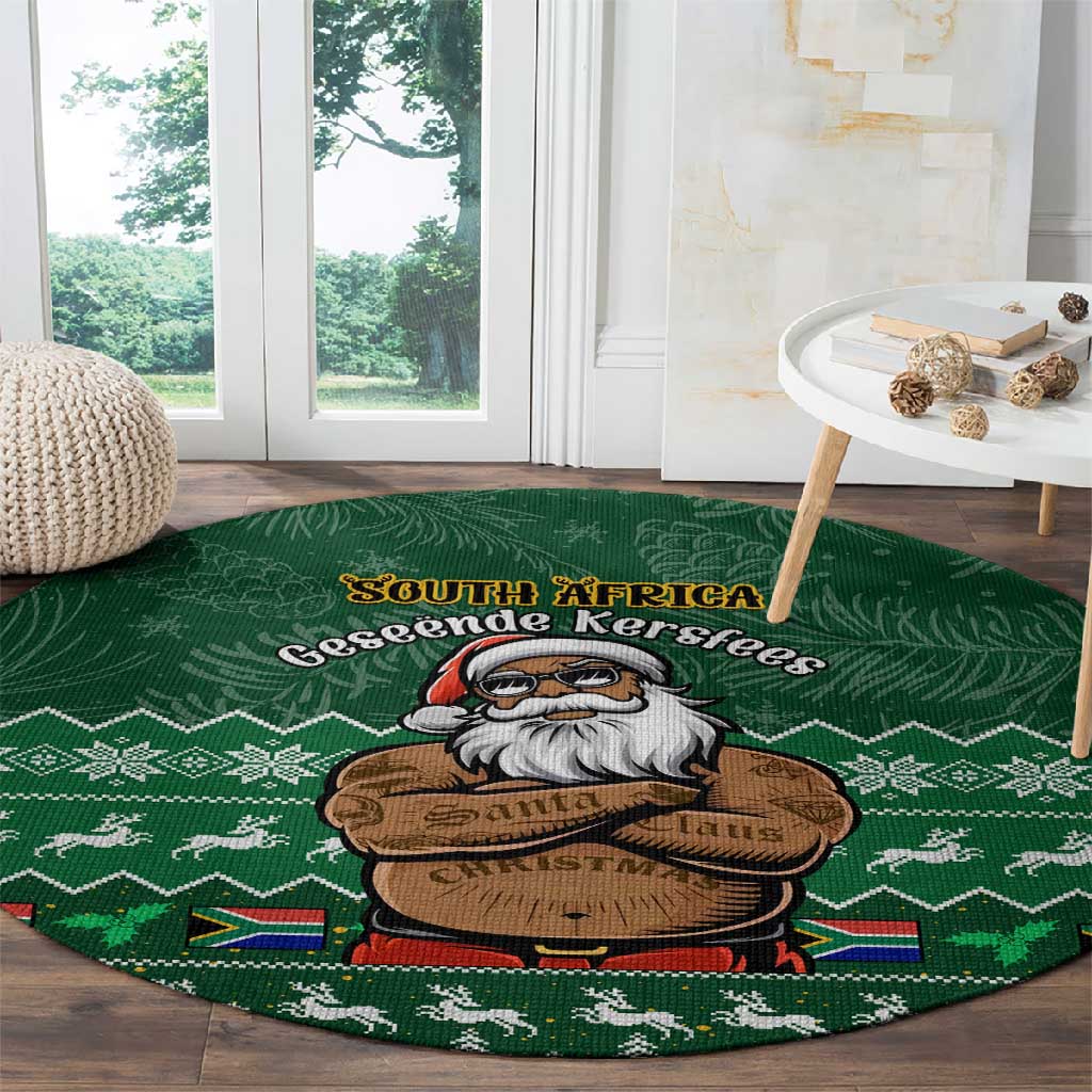 Personalised South Africa Christmas Round Carpet Cool Santa Claus With South African Map LT14