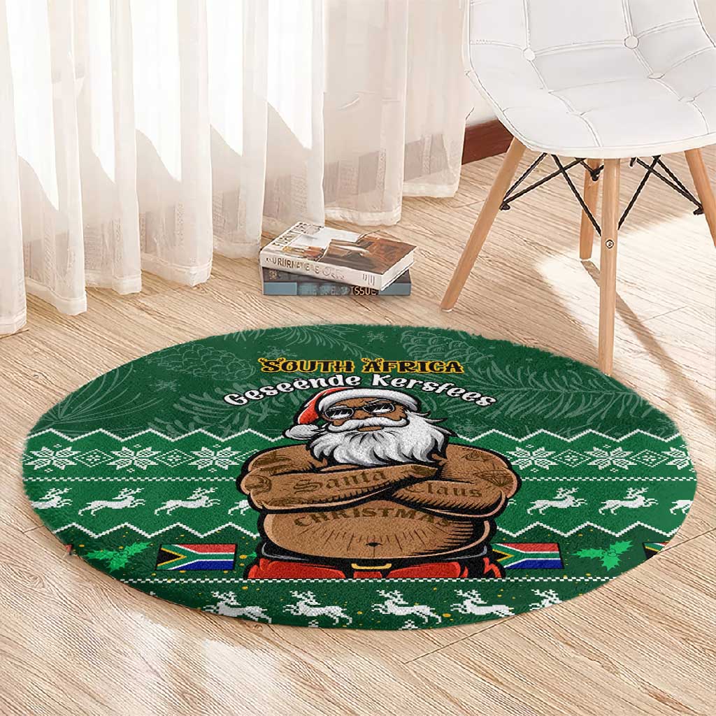 Personalised South Africa Christmas Round Carpet Cool Santa Claus With South African Map LT14