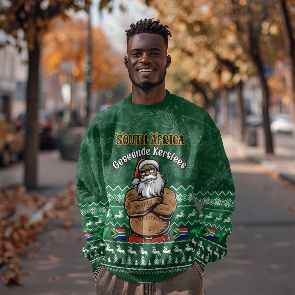 Personalised South Africa Christmas Sweatshirt Cool Santa Claus With South African Map LT14
