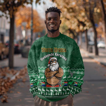 Personalised South Africa Christmas Sweatshirt Cool Santa Claus With South African Map LT14