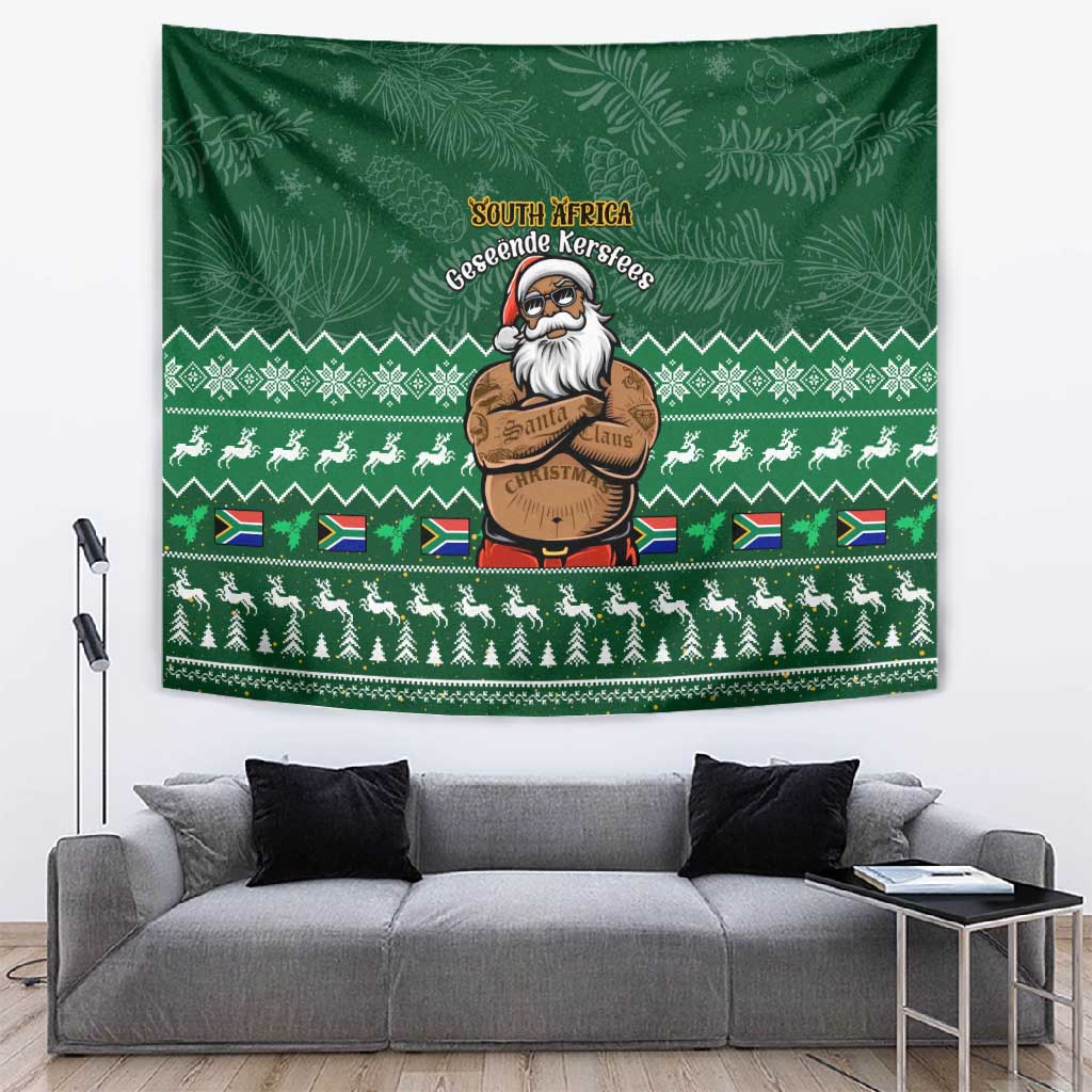 Personalised South Africa Christmas Tapestry Cool Santa Claus With South African Map LT14