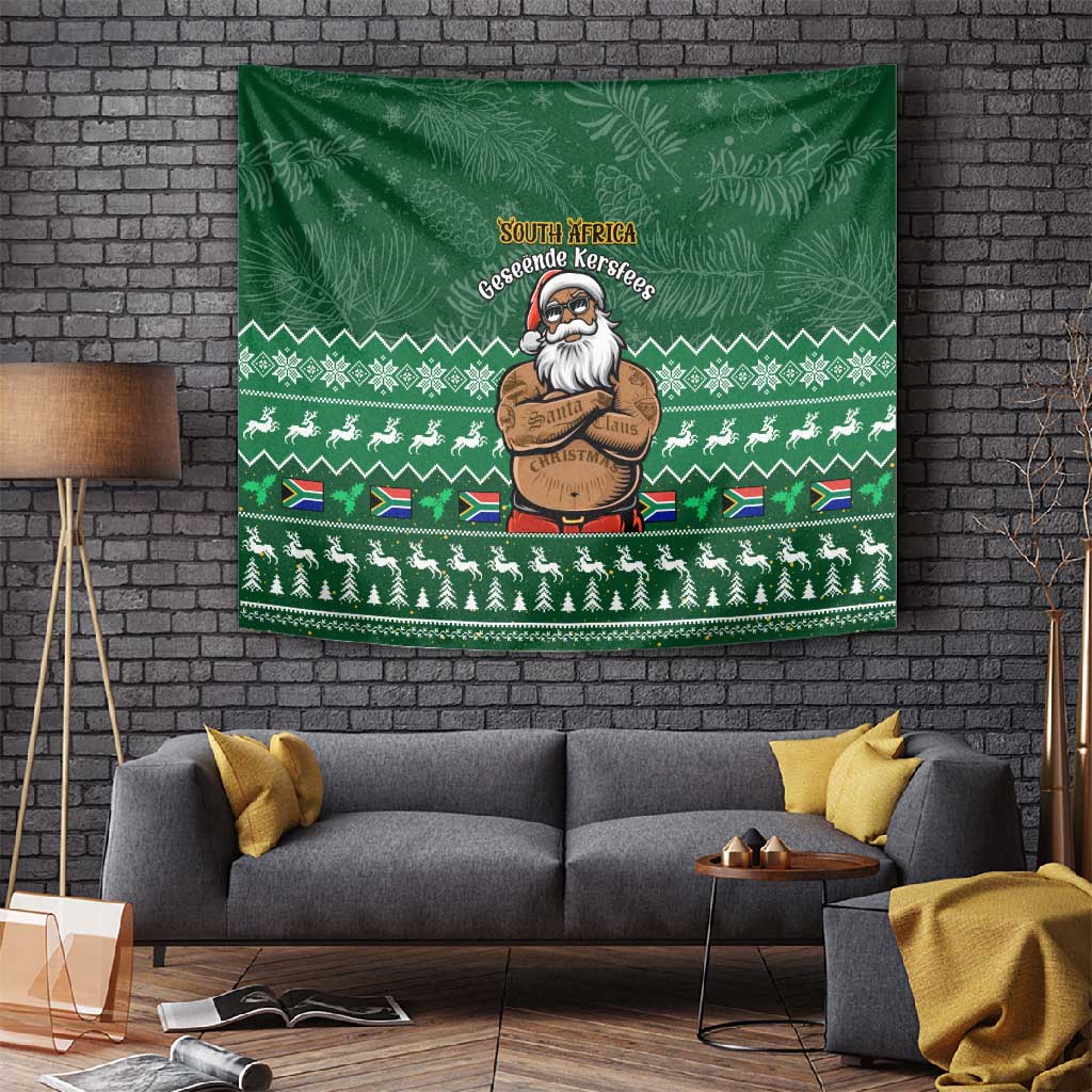 Personalised South Africa Christmas Tapestry Cool Santa Claus With South African Map LT14