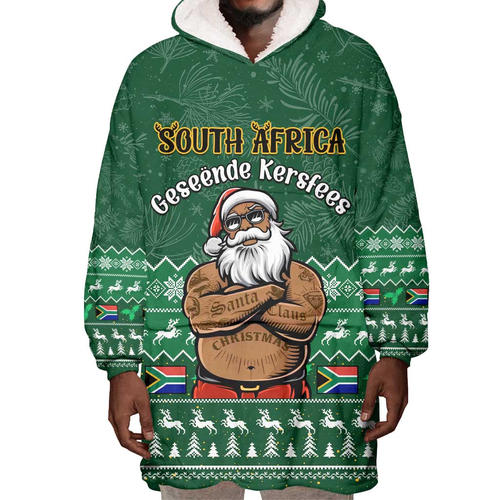 Personalised South Africa Christmas Wearable Blanket Hoodie Cool Santa Claus With South African Map LT14