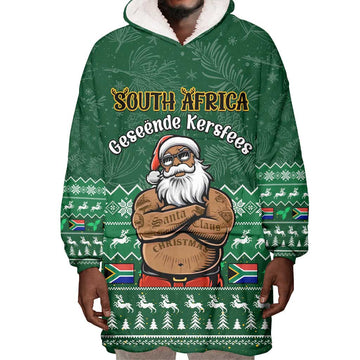 Personalised South Africa Christmas Wearable Blanket Hoodie Cool Santa Claus With South African Map LT14