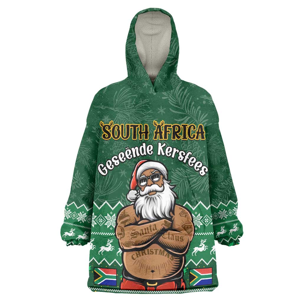 Personalised South Africa Christmas Wearable Blanket Hoodie Cool Santa Claus With South African Map LT14