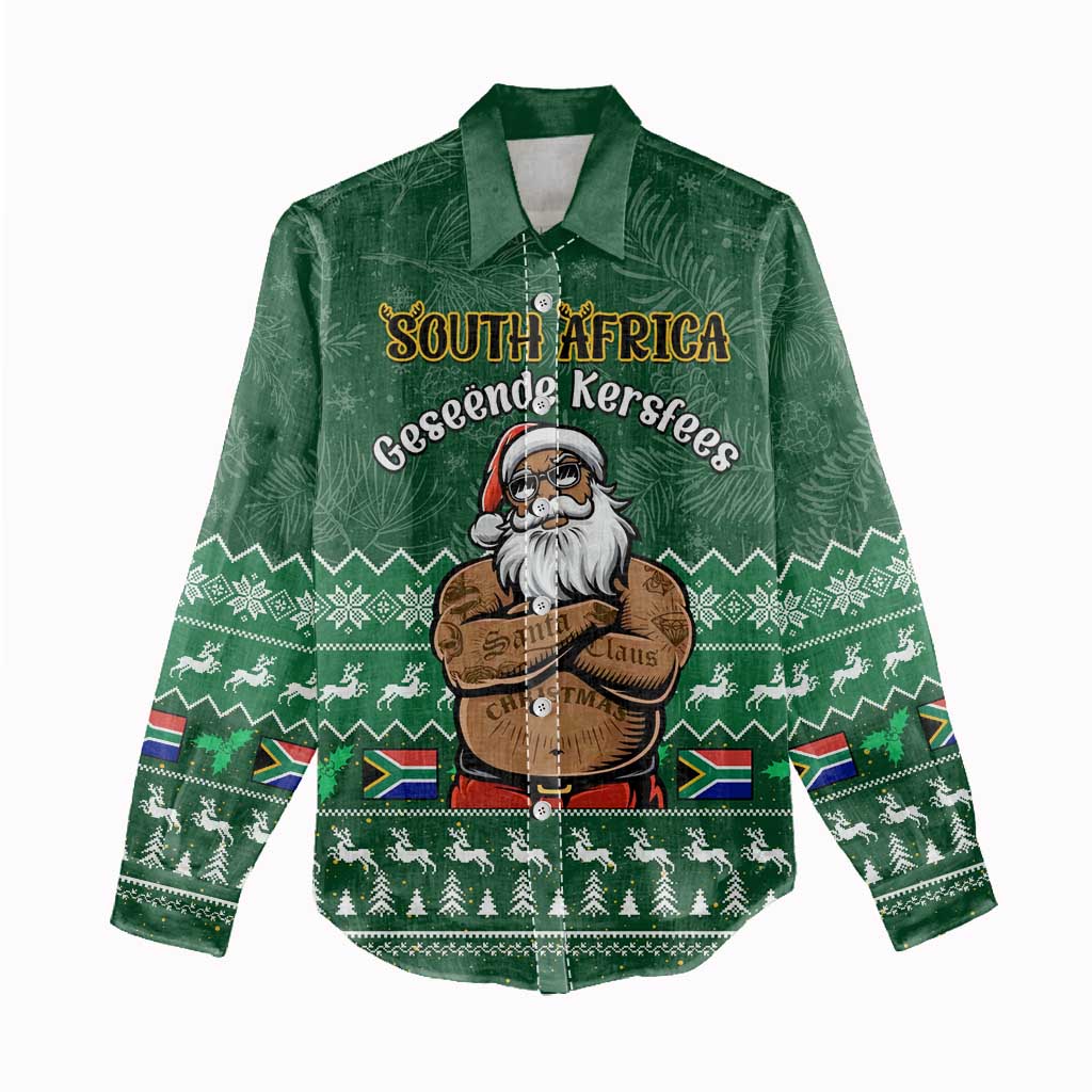 Personalised South Africa Christmas Women Casual Shirt Cool Santa Claus With South African Map LT14
