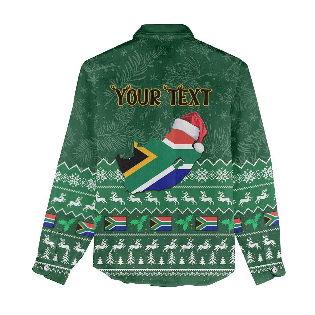 Personalised South Africa Christmas Women Casual Shirt Cool Santa Claus With South African Map LT14