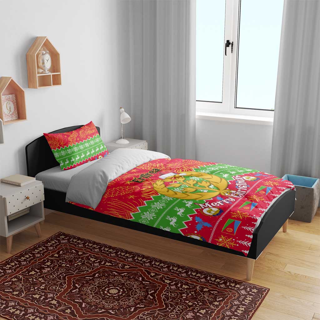 Personalised Eritrea Christmas Bedding Set Eritrean Olive Santa Claus Merry Xmas LT14