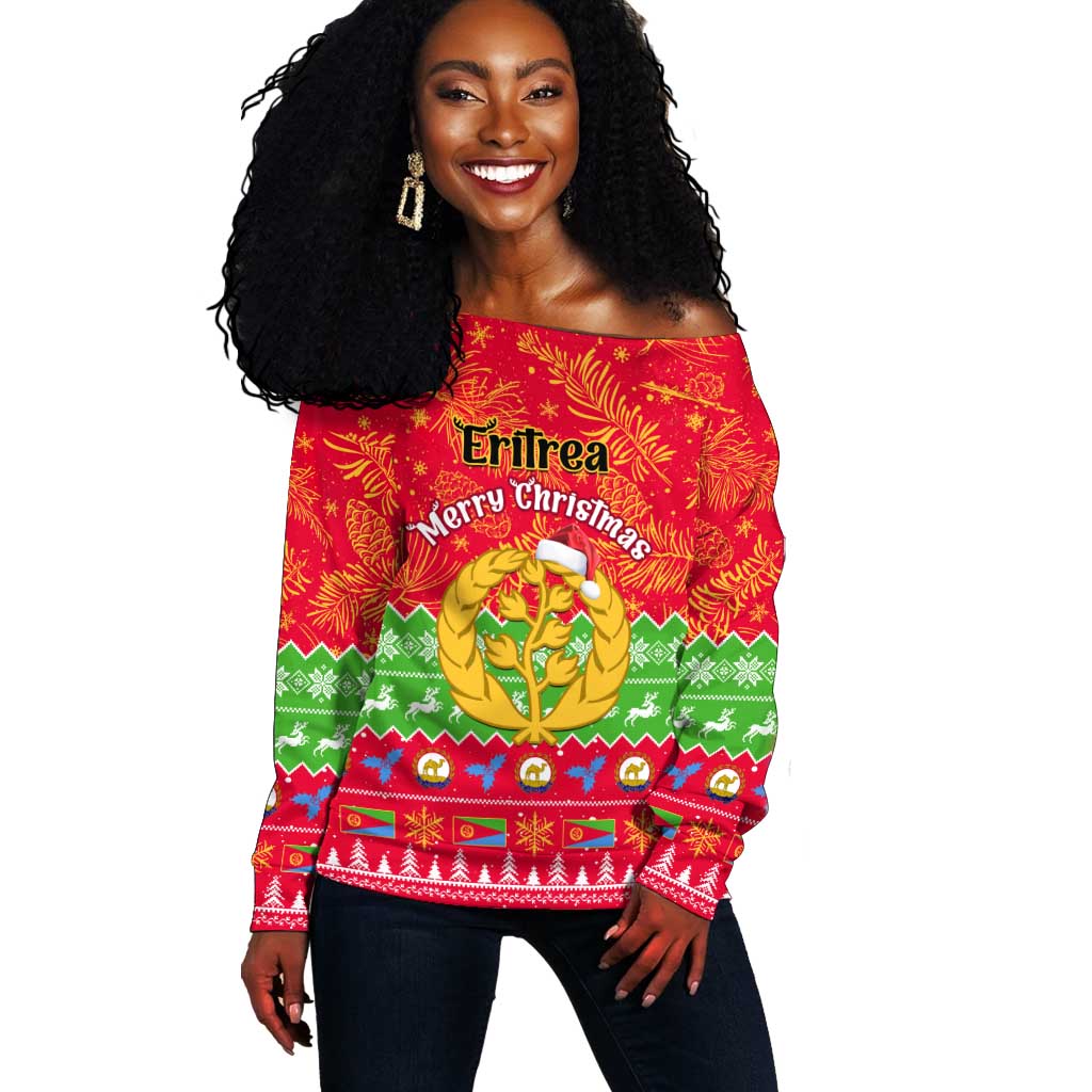 Personalised Eritrea Christmas Off Shoulder Sweater Eritrean Olive Santa Claus Merry Xmas LT14