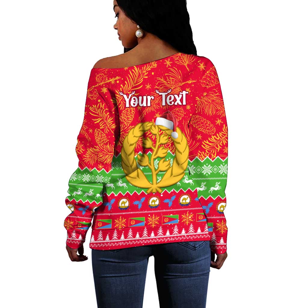 Personalised Eritrea Christmas Off Shoulder Sweater Eritrean Olive Santa Claus Merry Xmas LT14