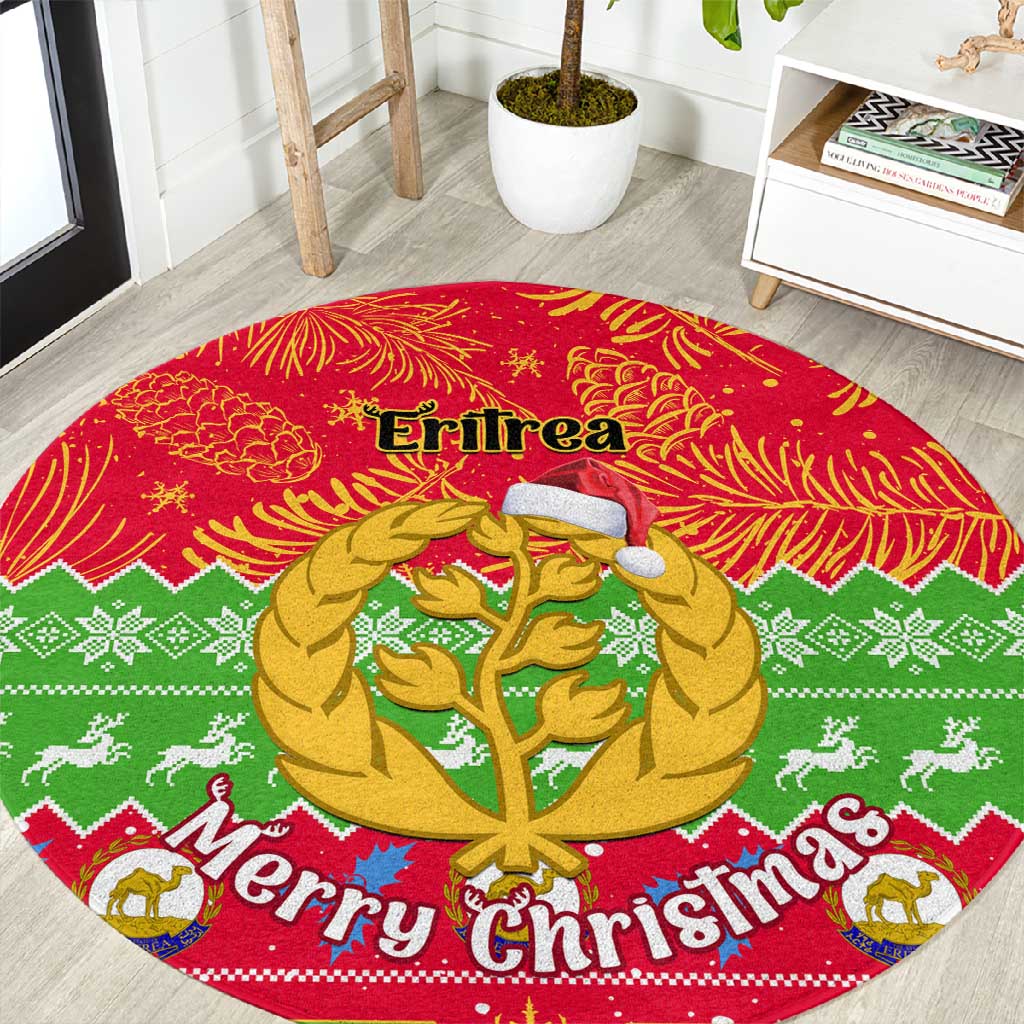 Personalised Eritrea Christmas Round Carpet Eritrean Olive Santa Claus Merry Xmas LT14