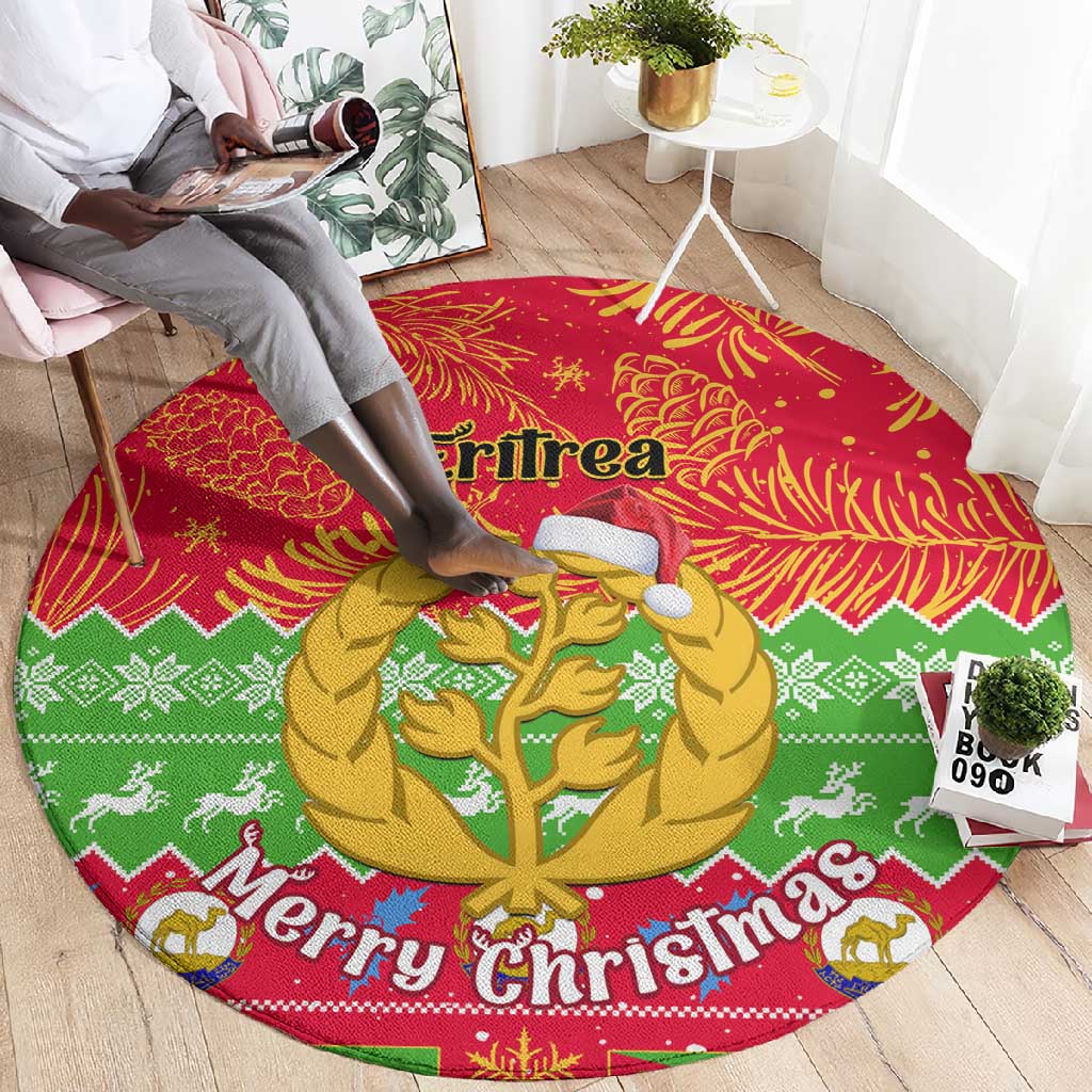 Personalised Eritrea Christmas Round Carpet Eritrean Olive Santa Claus Merry Xmas LT14