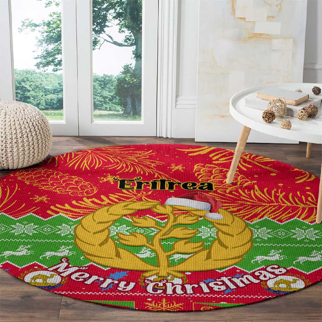 Personalised Eritrea Christmas Round Carpet Eritrean Olive Santa Claus Merry Xmas LT14