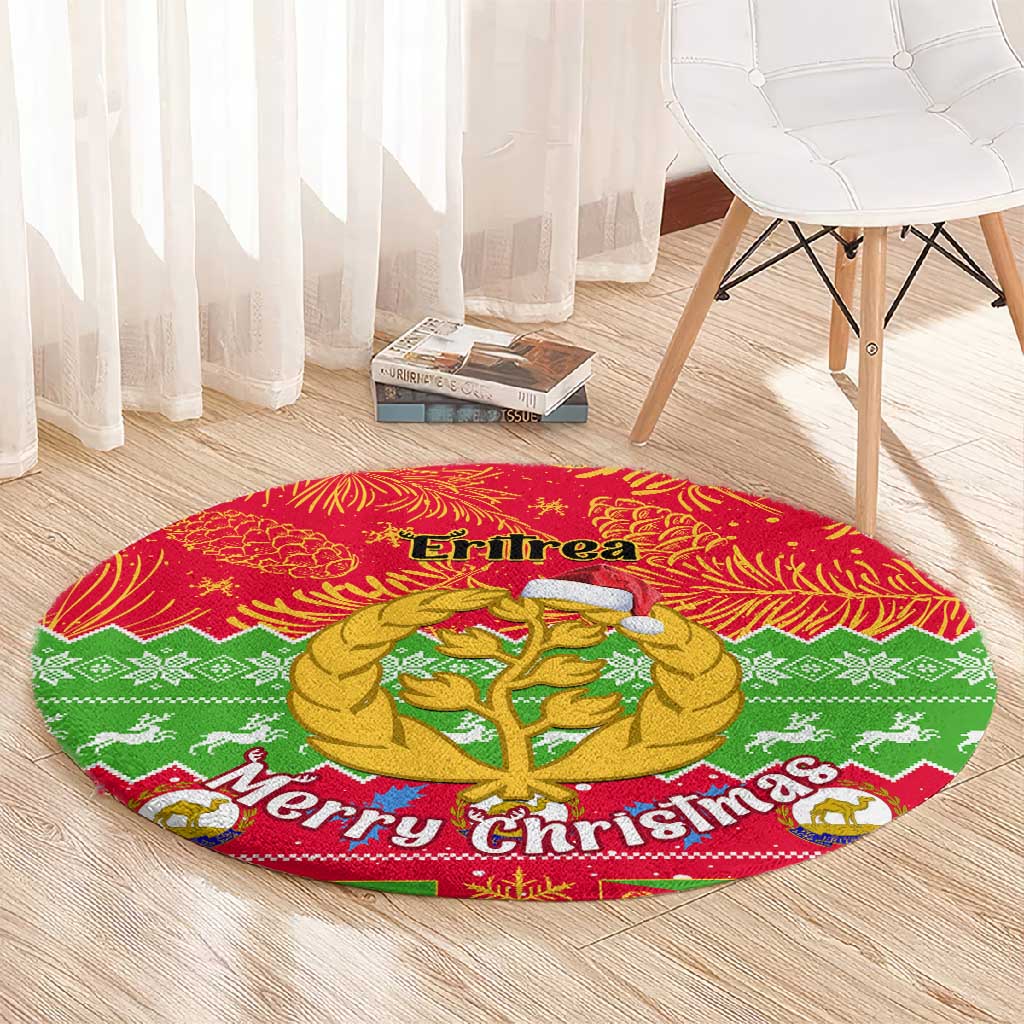 Personalised Eritrea Christmas Round Carpet Eritrean Olive Santa Claus Merry Xmas LT14